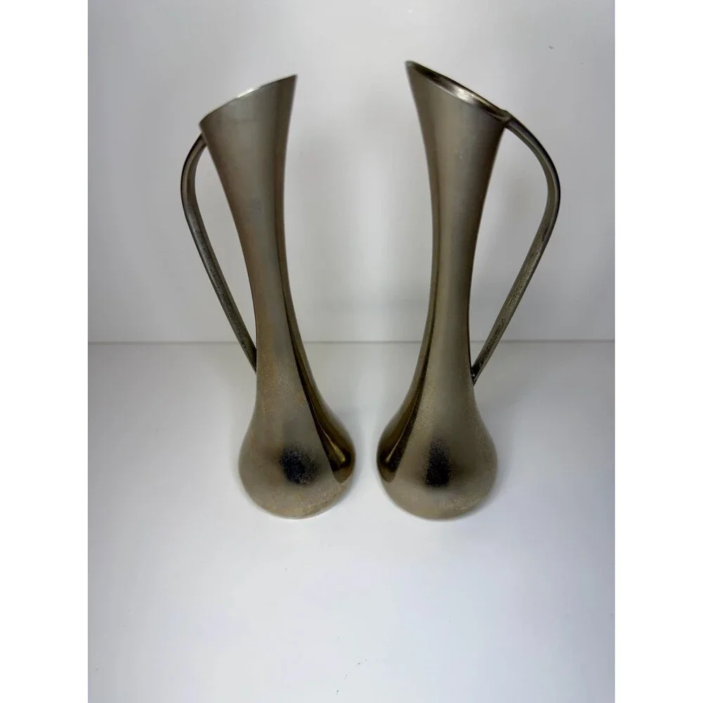 Pair Vintage Silverplate Bud Vases | Mid-Century Modern Ewer Set (7